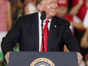 President Donald Trump speaks at a rally endorsing the Republican ticket in Pennsylvania on Wednesday, Oct. 10, 2018 in Erie, Pa.
