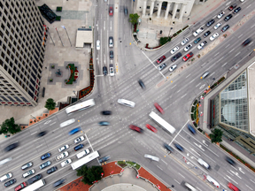 The pedestrian-free intersection of Portage and Main in Winnipeg.