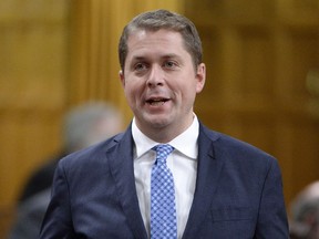 Conservative Leader Andrew Scheer rises during question period in the House of Commons on Parliament Hill in Ottawa on Tuesday, Oct. 23, 2018.