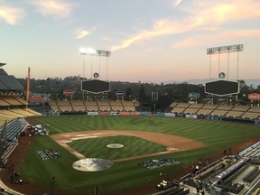 Dodger Stadium viewed on Thursday, Oct., 25, 2018, a day ahead of World Series Game 3 between the Los Angeles Dodgers and the Boston Red Sox. The Series shifted scene after the Red Sox took a 2-0 lead in the cold of Boston's Fenway Park.