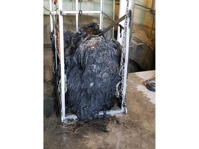 This photo provided by Charleston Water System on Saturday, Oct. 20, 2018, shows huge balls of oily, black used wet wipes and baby wipes that had clogged intake pumps in Charleston, S.C.  The Charleston Water System had to send in the divers nearly 100 feet (30 meters) into a sewer well after the wipes, congealed by grease and other items sent into the pipes, clogged the suction intake pumps to the Plum Island Wastewater Treatment Center on James Island.  (Charleston Water System via AP)