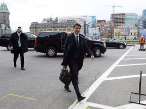 Prime Minister Justin Trudeau arrives on Parliament Hill in Ottawa on Monday, Oct. 15, 2018.