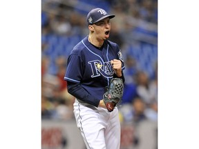 Tampa Bay Rays starter Blake Snell reacts to his 10th strikeout of the night and the final pitch of his season, during the fifth inning of a baseball game against the Toronto Blue Jays on Saturday, Sept. 29, 2018, in St. Petersburg, Fla. Snell left the game with the score tied at 1-1.