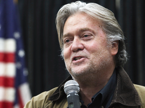 Former senior White House adviser Steve Bannon speaks during the Red Tide Rising Rally supporting Republican candidates, Oct. 24, 2018, in Elma, N.Y.