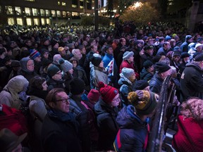 People attend a vigil for the shooting in Pittsburgh at Mel Lastman Square in North York, Ont., on Monday, October 29, 2018.