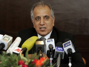 FILE - This March 2009, file photo, shows Zalmay Khalilzad, special adviser on reconciliation in Kabul, Afghanistan. Zalmay Khalilzad, Washington's newly named point man, tasked with finding a peaceful end to Afghanistan's 17- year war, is in Pakistan to seek the new government's help pushing the Taliban to the table, according to a U.S. Embassy statement Tuesday, Oct. 9, 2018.