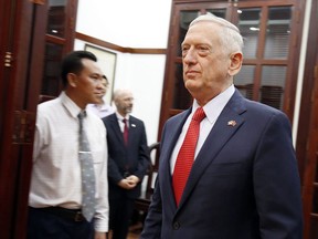 U.S. Defense Secretary Jim Mattis arrives for a meeting with Ho Chi Minh City's communist party chief Nguyen Thien Nhan in Ho Chi Minh City, Vietnam Tuesday, Oct. 16, 2018.
