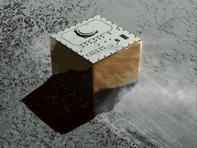 This computer graphic image provided by the Japan Aerospace Exploration Agency (JAXA) shows the Mobile Asteroid Surface Scout, or MASCOT, which landed on the asteroid Ryugu.