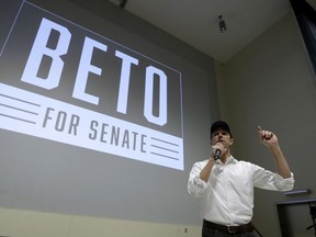 In this Tuesday, Oct. 2, 2018 photo, Democratic Senate candidate Rep. Beto O'Rourke makes a campaign stop at Austin Community College Eastview, in Austin, Texas. O'Rourke has risen to national prominence on a workaday image that aligns closely with his politics but not his family's actual finances.