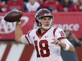 Southern California quarterback JT Daniels (18) passes the ball against Utah during the first half of an NCAA college football game Saturday, Oct. 20, 2018, in Salt Lake City.
