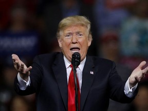 FILE - In this Oct. 6, 2018, file photo, President Donald Trump speaks during a campaign rally in Topeka, Kan. There's a lot of talk in Washington these days about the formal politeness known as "civility" is possible _ or even desirable _ among the nation's political combatants these days. It's not likely to get better, at least before the Nov. 6 midterm elections in which Republicans are defending their House and Senate majorities.
