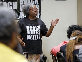 In this Aug. 24, 2018 photo, Betty L. Petty of Sunflower County Parents and Students United, addresses a meeting of the Black Voters Matter Fund and several Mississippi grassroots organizations at MACE, Mississippi Action for Community Education, headquarters in Greenville, Miss.  Democrats and Democratic-affiliated groups are making strategic shifts to ensure that in November the party avoids a problem that has bedeviled it in years past: low turnout in off-year elections.