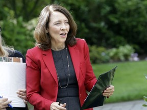 FILE - In this Sept. 10, 2018, file photo, Sen. Maria Cantwell, D-Wash., is shown at a gathering in Vancouver, Wash. A popular program that supports conservation and outdoor recreation projects across the country expired after Congress could not agree on language to extend it. The Senate Energy and Natural Resources Committee is expected to consider a bill offered by Sen. Maria Cantwell of Washington state, the panel's top Democrat. Cantwell calls the conservation fund "the key tool" that Congress uses to help communities "preserve recreation opportunities and make the most cost-effective use of the land."
