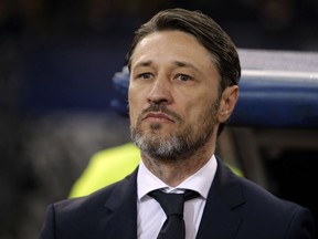 Bayern coach Niko Kovac looks on during a Group E Champions League soccer match between AEK Athens and Bayern Munich at the Olympic Stadium in Athens, Tuesday, Oct. 23, 2018.