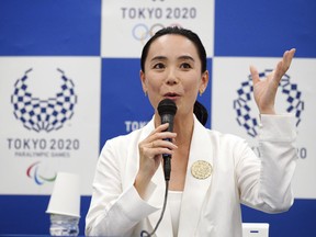 Japanese film director Naomi Kawase speaks during a press conference in Tokyo, Tuesday, Oct. 23, 2018. Kawase was named to make the documentary film about Tokyo's 2020 Olympics. She said she hoped to focus partly on reconstruction efforts in the northern Fukushima region of Japan, which was devastate by an earthquake and tsunami in 2011 and a resulting nuclear disaster.