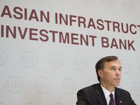 Canadian Minister of Finance Bill Morneau is seen during a news conference at the Asian Infrastructure Investment Bank in Beijing, Wednesday August 31, 2016.