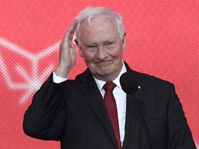 Governor General David Johnston speaks during a Canada Day event on Parliament Hill in Ottawa on July 1, 2017.