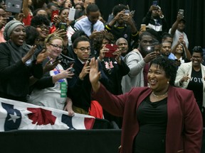 Georgia Democratic Gubernatorial candidate Stacey Abrams enters the arena for a campaign rally in Atlanta, Georgia.