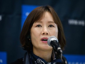 New Korea Womens Union director Lee So Yeon attends a press conference in Seoul on November 1, 2018.