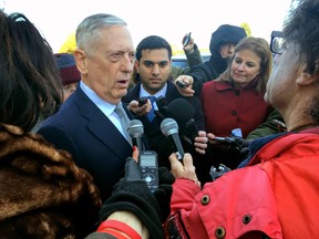 US Defense Secretary Jim Mattis speaks to reporters outside the Pentagon in Washington, DC, on November 28, 2018 photo. - Mattis had just returned from the US Senate, where he and Secretary of State Mike Pompeo defended America support for Saudi Arabia in the Yemen war, warning lawmakers the brutal conflict would worsen without US involvement. (Photo by Thomas WATKINS / AFP)THOMAS WATKINS/AFP/Getty Images