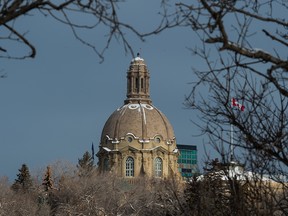 The snow-topped dome of the Alberta Legislature in Edmonton is seen in a file photo from Dec. 17, 2015.