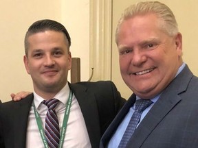 Andrew Kimber, left, a key aide to Ontario Premier Doug Ford, abruptly resigned the same day Economic Development Minister Jim Wilson departed following an allegation of sexual misconduct.