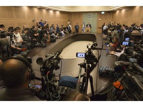Israeli Defense Minister Avigdor Lieberman delivers a statement at the Knesset, Israel's Parliament, in Jerusalem, Wednesday, Nov. 14, 2018. Lieberman announced his resignation Wednesday over the Gaza cease-fire, making early elections likely.
