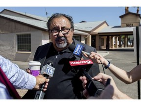 FILE- In this July 6, 2018, file photo, U.S Rep. Raul Grijalva, D-Tucson, speaks with reporters before a tour of the Southwest Key immigrant shelter in Tucson, Ariz. U.S. Interior Secretary Ryan Zinke unleashed a scathing personal attack on Friday, Nov. 30, 2018, against the congressman who called on him to resign, accusing the Arizona Democrat of drunkenness and using taxpayer money to cover up his behavior.