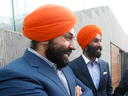 Economic Development Minister Navdeep Bains, left, and Liberal MP Raj Grewal.