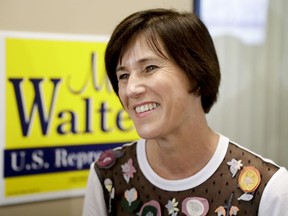 U.S. Rep. Mimi Walters, R-Calif., talks to supporters at her campaign office on Tuesday, Nov. 6, 2018, in Irvine, Calif.