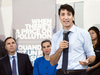 Prime Minister Justin Trudeau speaks at Toronto's Humber College regarding his government's new federally imposed carbon tax, on Oct. 23, 2018.