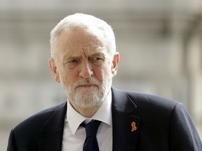 In this Monday, April 23, 2018 file photo, Britain's opposition Labour party leader Jeremy Corbyn arrives to attend a Memorial Service to commemorate the 25th anniversary of the murder of black teenager Stephen Lawrence at St Martin-in-the-Fields church in London. British police have launched a criminal investigation into allegations of anti-Semitic hate crimes within the opposition Labour Party. The Metropolitan Police said Friday, Nov. 2 that it is acting on a dossier of information given to London police chief Cressida Dick.