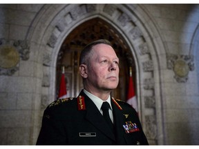 Chief of Defence Staff Jonathan Vance takes part in a press conference in the foyer of the House of Commons on Parliament Hill in Ottawa March 19, 2018. The man who leads the Canadian Armed Forces says the military has failed to adequately integrate women and minorities, but Gen. Jonathan Vance says the Forces are working hard to adapt and change. Speaking at a defence and security conference in Halifax, the chief of defence staff, says the military has to change because the very nature of warfare is changing -- fast.