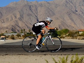 Cyclist Meaghan Hackinen is seen in this undated handout photo. Saskatoon cyclist Meaghan Hackinen, 33, was one of two cyclists who broke the course record in the 24 Hour World Time Trial Championships in Southern California's Borrego Springs last month. She rode 733.8 kilometres and came in second in her age category in the Women's Solo division.