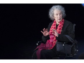 Author Margaret Atwood speaks during the ninth annual Women in the World Summit, Friday, April 13, 2018, in New York. A social media user who turned to Twitter for help in writing an essay on "The Handmaid's Tale" has received invaluable insight - from none other than Atwood herself.THE CANADIAN PRESS/AP/Mary Altaffer