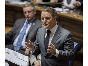 Manitoba Finance Minister Cameron Friesen delivers the 2018 budget at the Manitoba Legislature in Winnipeg on Monday March 12, 2018.