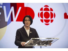 Heather Conway speaks during the CBC season preview event in Toronto on Thursday, May 26, 2016. The woman in charge of CBC's English-language TV, radio, and online services is leaving the public broadcaster. Conway says she will "pursue other opportunities" after five years overseeing all platforms, including CBC-TV, CBC News Network, CBC Radio One and Two and CBC.ca.