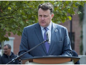 Halifax mayor Mike Savage addresses the crowd at the annual Treaty Day parade in Halifax on October 3, 2016.