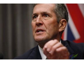 Manitoba Premier Brian Pallister speaks to media after the reading of the throne speech at the Manitoba Legislature in Winnipeg, Tuesday, Nov. 20, 2018. Manitoba Premier Brian Pallister is not going to share the excise tax on cannabis with municipalities, and has signalled that fiscal restraint with municipal transfers will continue.