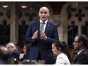 Social Development Minister Jean-Yves Duclos is expected to outline the new law, a plan to lift more than two million people out of poverty, to a group of anti-poverty activists. Minister Duclos rises during Question Period in the House of Commons on Parliament Hill in Ottawa on Friday, May 25, 2018.
