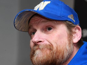 Winnipeg Blue Bombers' head coach Mike O'Shea is pictured during media interviews at McMahon Stadium in Calgary on Saturday, November 17, 2018.