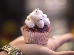A cupcake "edible" is shown at a stall at a "Green Market" pop-up event in Toronto on Sunday, December 18, 2016. A number of licensed producers are forging ahead in preparation of the next phase of legalization — edible pot products.