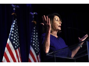 House Democratic Leader Nancy Pelosi of Calif., speaks to a crowd of volunteers and supporters of the Democratic party at an election night returns event at the Hyatt Regency Hotel, on Tuesday, Nov. 6, 2018, in Washington.