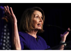 House Democratic Leader Nancy Pelosi of Calif., speaks to a crowd of volunteers and supporters of the Democratic party at an election night returns event at the Hyatt Regency Hotel, on Tuesday, Nov. 6, 2018, in Washington.