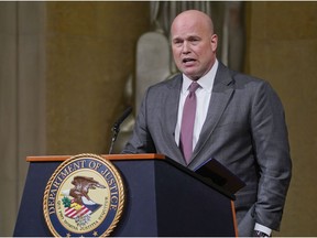 Acting Attorney General Matthew Whitaker speaks at the Dept. of Justice's Annual Veterans Appreciation Day Ceremony, Thursday, Nov. 15, 2018, at the Justice Department in Washington.