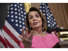 House Minority Leader Nancy Pelosi, D-Calif., speaks in during a news conference on Capitol Hill in Washington, Wednesday, Nov. 7, 2018. Pelosi says she's confident she will win enough support to be elected speaker of the House next year and that she is the best person for the job.