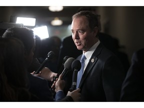 Rep. Adam Schiff, D-Calif., expected to become chairman of the House Intelligence Committee, speaks with reporters as he arrives for Democratic leadership elections on Capitol Hill in Washington, Wednesday, Nov. 28, 2018.