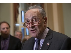 Senate Minority Leader Chuck Schumer, D-N.Y., holds a news conference with Sen. Bill Nelson, D-Fla., whose re-election contest against Republican Gov. Rick Scott is still undecided as a state-mandated recount is underway, at the Capitol in Washington, Tuesday, Nov. 13, 201816.