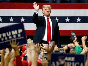 President Donald Trump arrives at a rally Sunday, Nov. 4, 2018, in Chattanooga, Tenn.