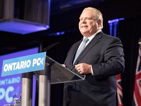 Ontario Premier Doug Ford addresses the Ontario PC convention in Toronto on Nov. 16 , 2018.